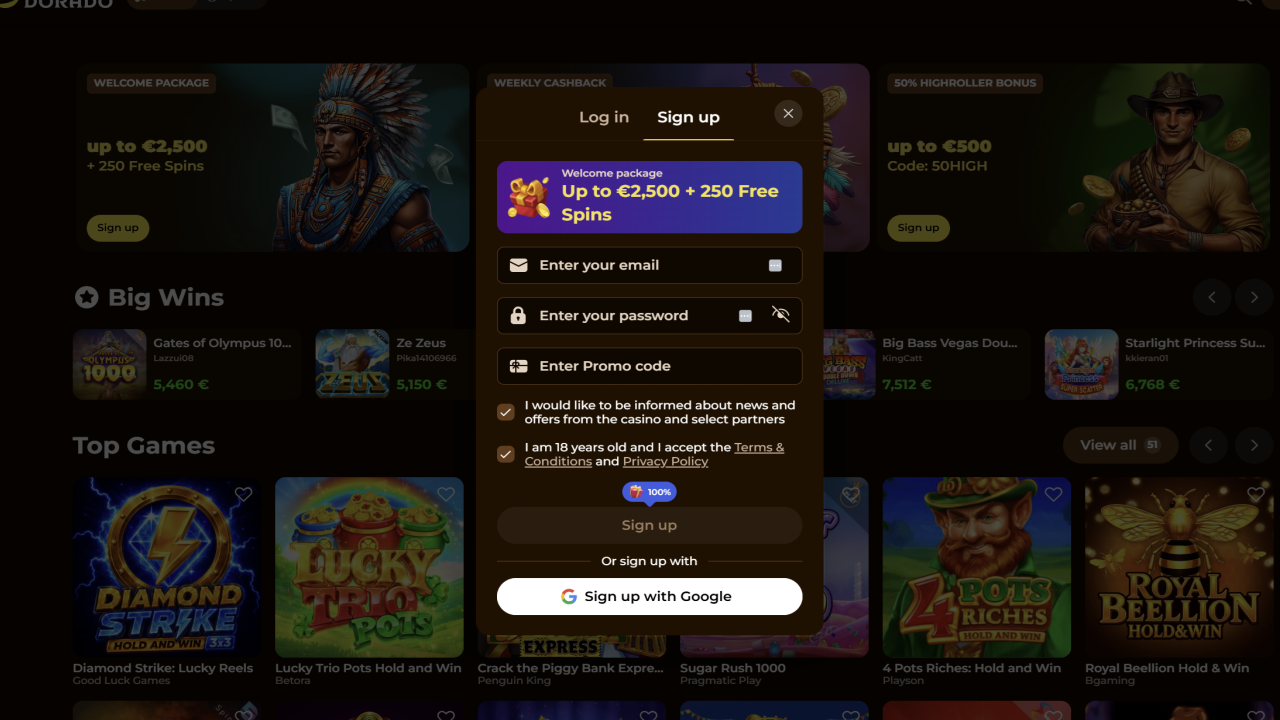 Rolldorado Casino registration